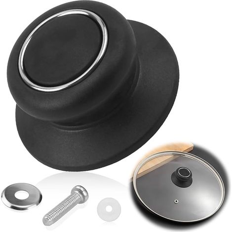 Boutons de Couvercles de Pot Poignée de Couvercle en Verre Bouton de Couvercle de Casserole Bouton de Rechange Anti-brûlure Poignée de Couvercle de Cuisine Universelle pour Couvercle Casserole Noir (1/5)