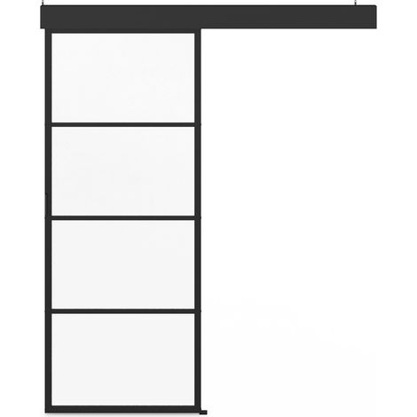 Kit porte coulissante vitrée verre trempé 83 cm en métal + MDF avec rail et fixations