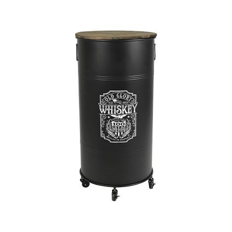 Bar à roulette en métal et bois style loft – Noir – H 100 x D 50 cm – 2 étagères ouvertes – Imprimé vintage – Urban Living