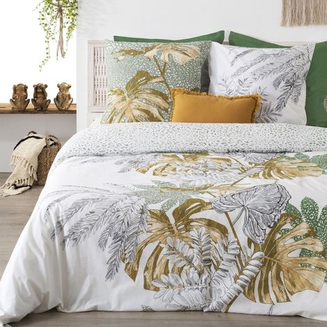 Housse de couette 240x220 Monstera + 2 taies 100% coton 57 fils (1/5)
