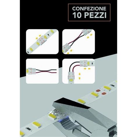 TrAdE Shop Traesio - Kit 10pz Connettore Trasparente Lineare Striscia Led Monocolore 2pin 10mm Cn10-d - (1/5)