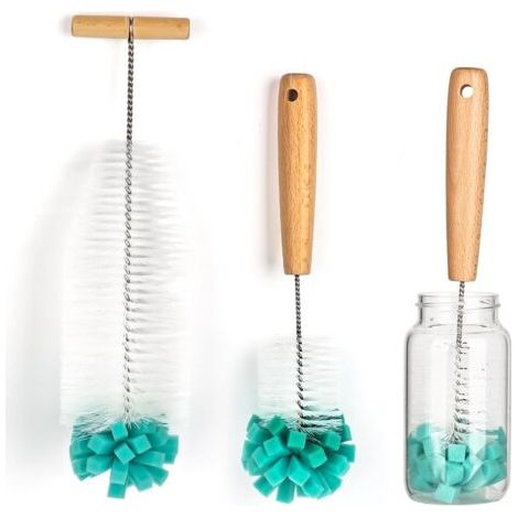 Lot de 2 goupilles de nettoyage pour bouteilles de soda, 7 cm/9 cm, avec tête éponge et poignée, nettoyant pour carafe en verre, biberons, bouteilles de soda (1/5)