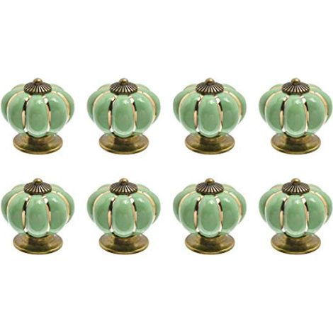 GENERIC-– Bouton de meuble en céramique forme citrouille – Lot de 6 – 4 x 4 cm – Pour tiroirs et placards de cuisine (Vert) (1/5)