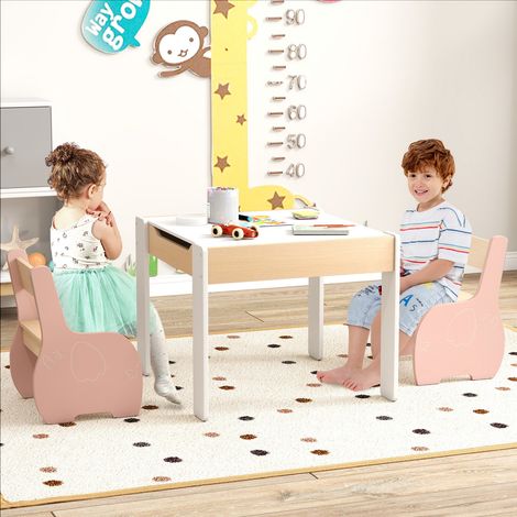 Kids Activity Table and 2 Chairs Wooden for Studying Daycare-Pink (1/5)