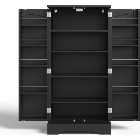 Buffet haut de cuisine en MDF noir 120,5x60x40 cm avec éclairage LED à capteur (1/5)