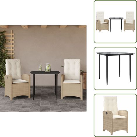 Cojines para sillas - vidaXL Set comedor de jardín 3 pzas con cojines ratán sintético beige - Muebles de exterior