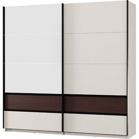 Guardaroba 2 Ante Vangvi, Armadio Camera da Letto 2 Ripiani, Appendiabiti, Apertura Scorrevole, 220x217h cm Bianco Crema