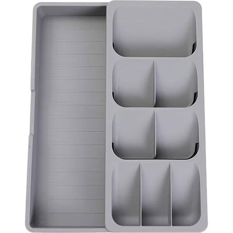 Organisateur de tiroir pour couverts, argenterie, séparateurs extensibles pour tiroirs de cuisine, cuillères, fourchettes (gris) (1/5)