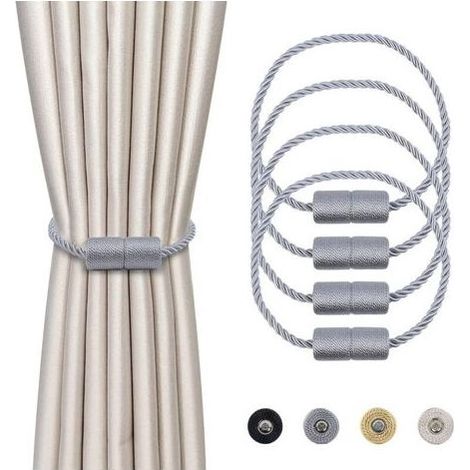4 Pièces Magnétiques Embrasses de Rideaux Gris Tressées Boucle de Rideau Aimanté Attache Rideau Corde de Rideau de 45 cm - Accessoires de Rideaux pour la Décoration de la Maison (1/5)