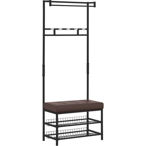 Porte-Manteau avec Banc Intégré - pour Entrée/Couloir - 2 Étagères à Chaussures - Métal - 72.5x35x180 cm entree (1/5)