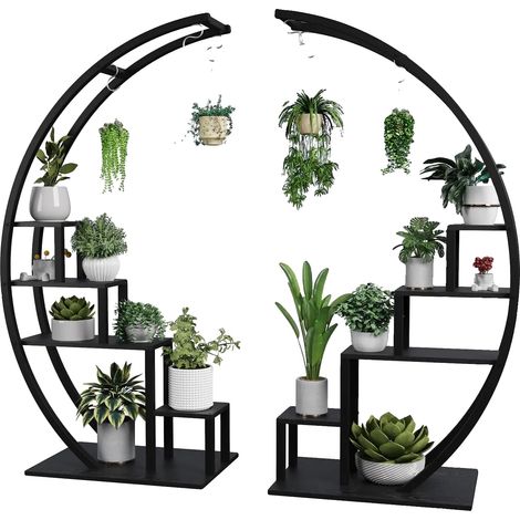 Soporte para plantas, estructura metálica, 5 niveles, diseño que ahorra espacio, requiere montaje, capacidad para más de 16 macetas. (1/5)
