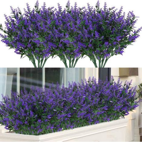 Zukuco 16 bouquets de lavande artificielle d'extérieur, résistante aux UV, pour la décoration intérieure et extérieure, avec une verdure en plastique simulée (violette). (1/5)