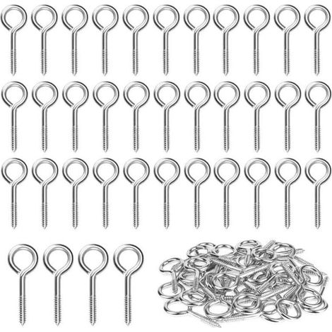 40 Pièces M3 Piton à Visser en Acier Inoxydable 304 Vis Mouton Oeil Rond Auto Taraudeuse Vis à Anneau Crochets à Oeil Boulon à œil Crochets Piton à Vis 40mm-DOU