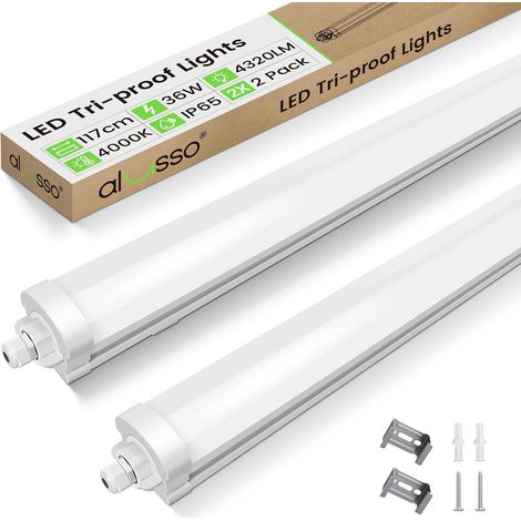 Lot de 2 Réglettes LED 120cm Blanc Neutre 4000K Étanche IP65 Éclairage Garage Atelier Cuisine (1/5)