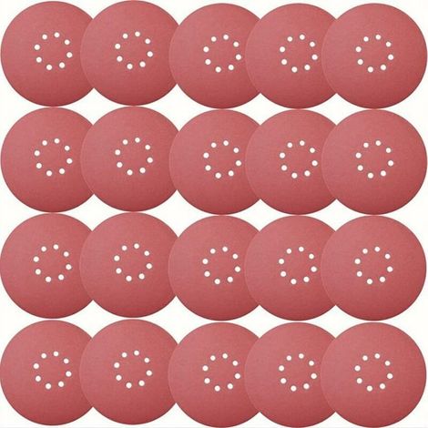 Disque de Ponçage 30pcs Disques Abrasifs,Disques abrasifs Diamètre 225 mm Grain5X PP40/60/100/120/180/240 8trous en rouge Papier abrasif pour construction a sec(30pcs), (1/5)