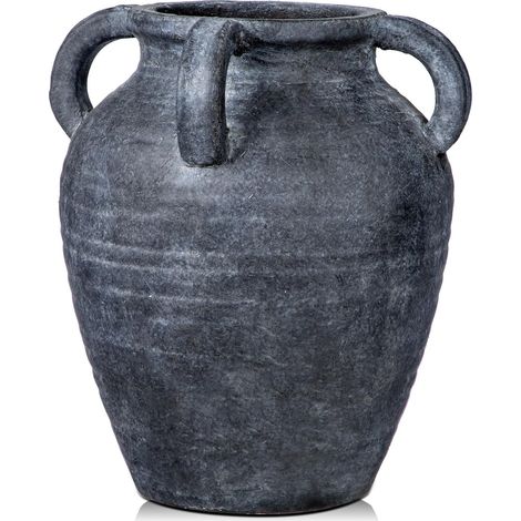 Vase fait à la main en terre cuite, vases vintage en céramique pour fleurs, décoration rustique antique avec 4 poignées, ouverture large, finition mate (1/5)