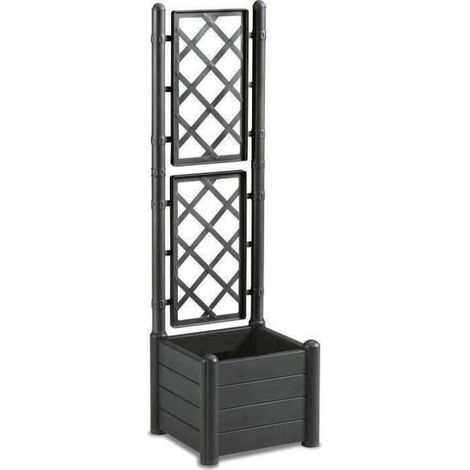 STEFANPLAST Blumenkasten quadratisch ITALIA mit Gitter - 30L - Kunststoff - 43x43x142h cm - Anthrazit (1/5)