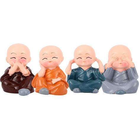 4 figurines de moine mignon en résine, sculpture décorative pour bureau et maison, lot de 4 statuettes artisanales cadeau (1/5)