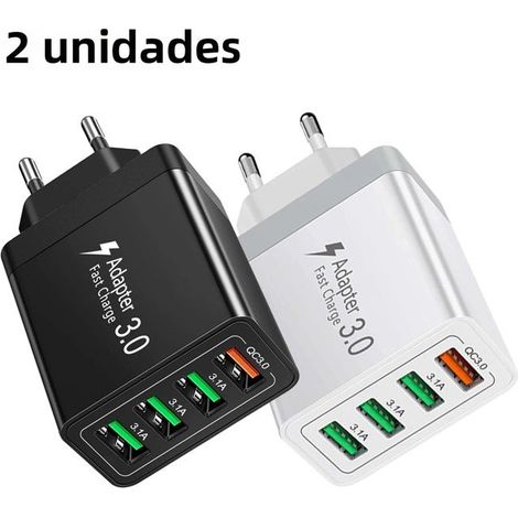 Lot de 2 chargeurs muraux USB à 4 ports avec prise standard européenne, noir et blanc, adaptateur de charge rapide QC3.0 40 W, compa (1/4)