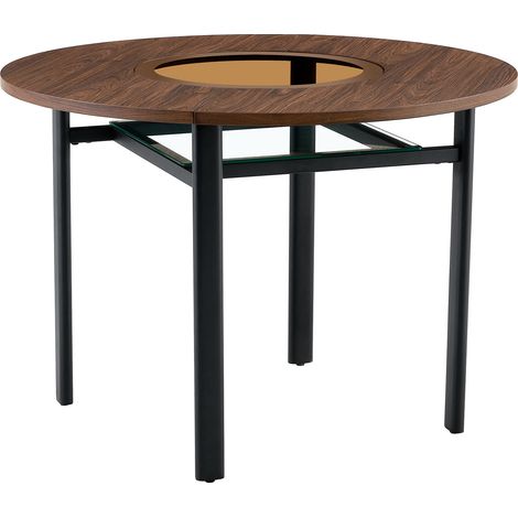 Tavolo da pranzo rotondo 100 cm con piano in legno e vetro, gambe in metallo (1/5)