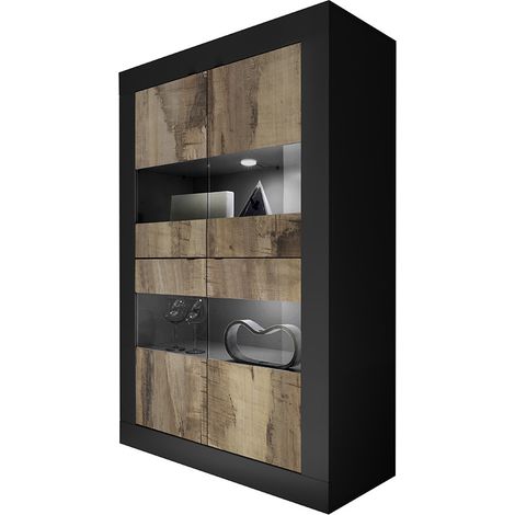 Vitrine moderne noir mat/chêne péro Agathe (1/4)