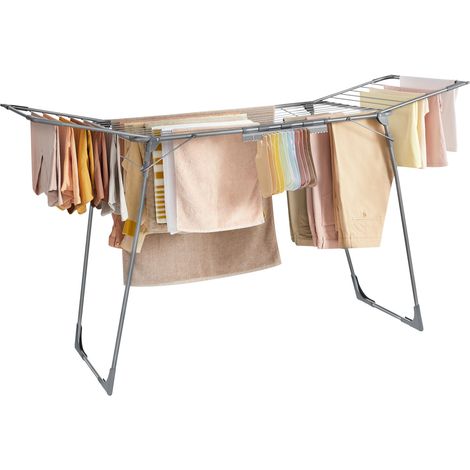 Étendoir à Linge, 62 x 173 x 96,5 cm, Séchoir à Linge, Étendage Buanderie, Gain de Place, avec Pinces à Chaussettes, Structure en Métal, pour Vêtements, Serviettes, Draps, Gris (1/5)
