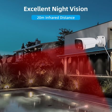 Decdeal Caméra IP POE 4MP, vision nocturne infrarouge, objectif 3,6 mm, surveillance intérieure et extérieure avec microphone audio unidirectionnel, support mural