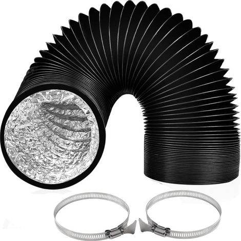Tuyau d'évacuation 125 mm Longueur 6 m Noir Gaine Ventilation en Aluminium Tuyau D'évacuation D'air avec 2 Colliers de Serrage en Acier pour Climatisation Déshumidificateur Extracteur (1/5)