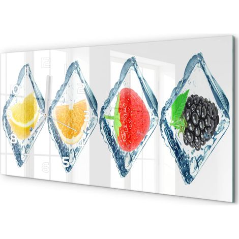 Horloge Murale Panoramique Artistique 60x30 cm Verre Trempé Design Original Fruits en cubes (1/5)