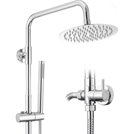 AURALUM MAX Duschsystem mit 2 Funktionen, Duschset ohne Armatur 8 Zoll runde Regenbrause, Handbrause, höhenverstellbare Duschsäule, Chrom