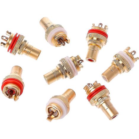 Lot de 8 prises RCA Hi-Fi rouge et blanche, connecteurs femelles CMC pour châssis.