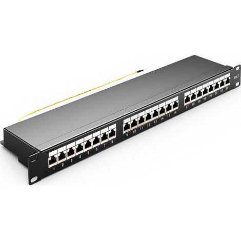 Panneau de distribution CAT 7 24 ports - Panneau de raccordement réseau LAN blindé RJ45 avec barre LSA, panneau de brassage 10 Gbit/s 19" pour câble de pose Cat7/6A/6 (1/5)