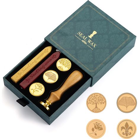 Cachet À Cire - Tête En Laiton Avec Manche En Bois - Pour Cartes De Voeux Invitations Lettres Rétro - Kit Complet 1 Pièce (1/5)