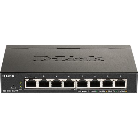 D-Link DGS-1100-08PV2 switch Gestionado L2/L3 Gigabit Ethernet (10/100/1000) Energía sobre Ethernet (PoE) Negro