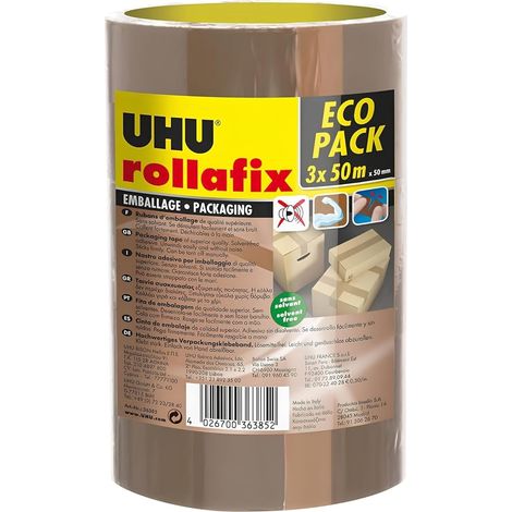 Rollafix - Rubans adhésif d'emballage brun, lot 3 rubans 50m x 50mm (1/5)