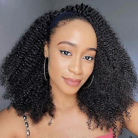 Perruque courte afro bouclée avec bandeau pour femmes noires, 180 % cheveux synthétiques ondulés.