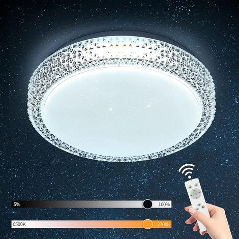 ZMH LED Plafonnier salon dimmable - Blanc 18W lampe ronde pour chambre d'enfant moderne ciel étoilé design chambre plafond éclairage avec télécommande 30cm pour cuisine salle à manger (1/5)