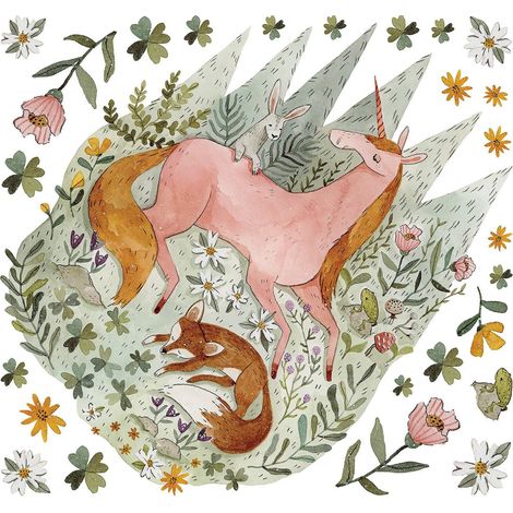 Stickers Muraux Géants Woodland Licorne Magique et Renard (1/5)
