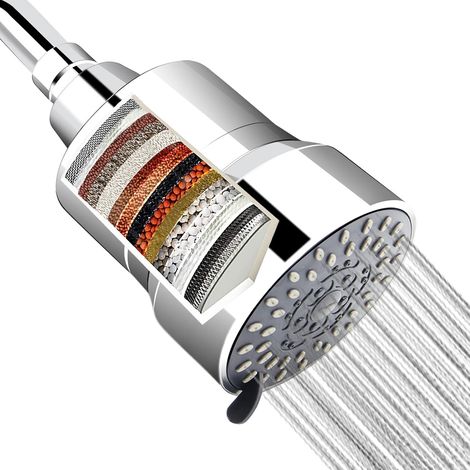 Cour de douche du filtre à eau dure, 3 modes Système de filtration de salle de bain de purificateur haute pression pour retirer le chlore et les substances Harmfp, la pomme de douche filtrée en chrome (1/5)