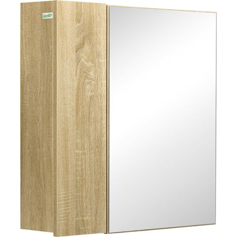 Beyamis Mobiles Badezimmer-Spiegelmöbel mit 4 Einlegeböden, Spiegelschrank in Truciolato-Optik, 60 x 15 x 60 cm, Holzfarbe