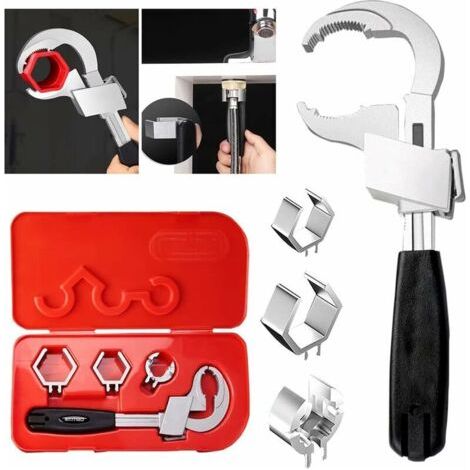 Clé à molette universelle 80 mm – Longueur 270 mm – Poignée ergonomique antidérapante – 3 têtes de rechange incluses (1/5)