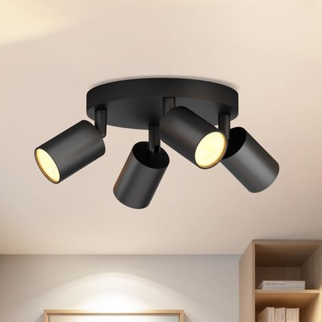 Plafonnier Spot LED GU10, Luminaires Intérieur Noir Givré Round, Spots de Plafond 4 flammes, Métal Rampe (Sans Ampoule) (1/5)
