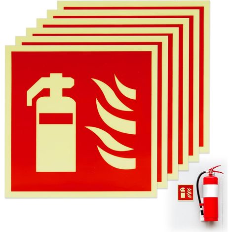 6 Pièces  Panneau Extincteur Autocollant Alarme PVC 10x10cm,Luminescence Plaque Extincteur D'incendie Indication de Protection Incendie de Sécurité Extincteur UV, pour Maison Bureau Chantier (1/5)