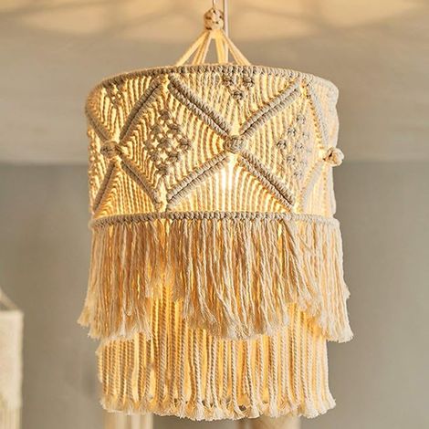 Macrame Lampshade, Handmade Bohemian Hanging Wall Tapestry Ceiling Pendant Tassel Tapestry Background Chandeliers Shade for Living Room Bedroom Dorm Apartment (1/3)