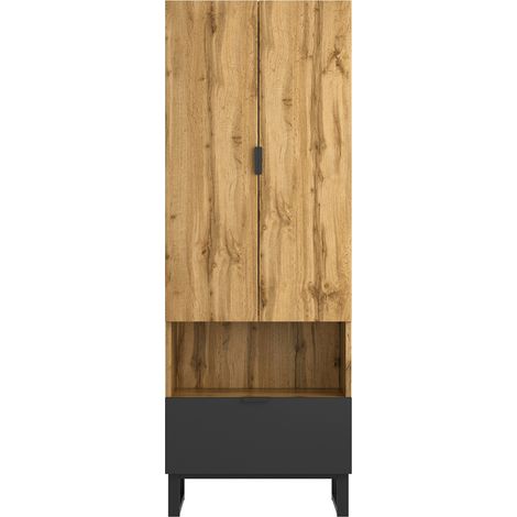 Armoire avec cintre, 1 tiroir, étagères réglables et rangement chaussures - Bois et noir (1/5)