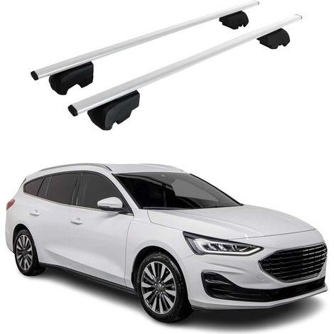 OMAC Dachtrager Quertrager für Ford Focus IV Turnier 2018-2025 – City Crash getestet – ISO PAS 11154:2006 – Abschliessbar – Max 75 kg – 2 Stangen Stahl Silber (1/5)