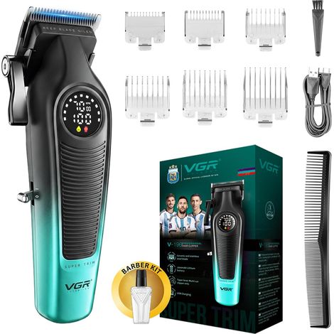 Men Hair Clipper Cordless Ceramic Blades  Men's Hair Tensioner with Adjustable Lever, Cutting Clipper with 6 Combs, LED Screen, Green (1/5)