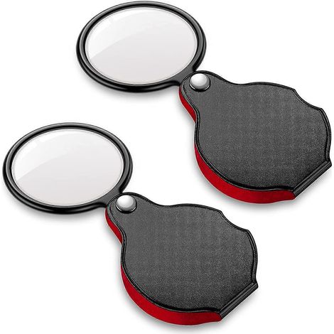 Lot de 2 petites loupes grossissantes x10 (adaptées aux personnes âgées), loupe de poche (idéale pour la lecture et les travaux de précision), mini loupe pliante (avec étui de protection). (1/5)