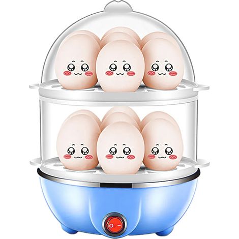 Cuiseur à œufs électrique double couche, capacité 14 œufs, anti-dessèchement, pour œufs durs, avec gobelet doseur 40 ml et fonction cuisson vapeur pour légumes (1/5)