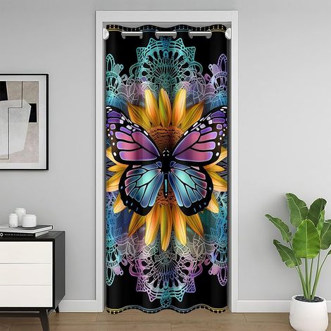 Papillon Rideau Occultant 86x203,Tournesol Jaune Rideau de Porte Enfants Vie Privée,Bohème Exotique Rideau de Porte Interieur,Esthétique Papillon Art Room Cloisonnement Rideaux Chambre Décoration - 86 (1/5)